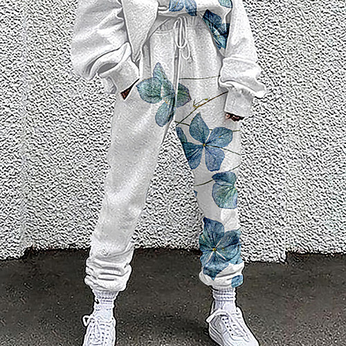 

Women's Basic Soft Comfort Going out Gym Sweatpants Pants Plants Graphic Prints Full Length Elastic Drawstring Design Print Blue Orange