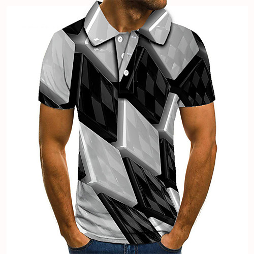 

Men's Golf Shirt Tennis Shirt 3D Print Geometric Graphic Prints Button-Down Short Sleeve Street Tops Casual Fashion Cool Black / Sports