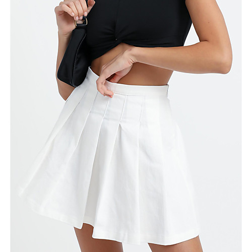 

Women's Homecoming Casual / Daily Elegant Preppy Skirts Solid Colored Pleated White Black