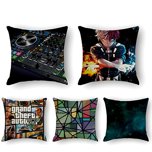 

Cushion Cover 5PCS Faux Linen Soft Print Square Throw Pillow Cover Cushion Case Pillowcase for Sofa Bedroom 45 x 45 cm (18 x 18 Inch) Superior Quality Mashine Washable