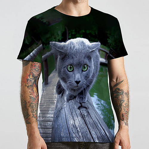 

Men's Unisex Tee T shirt 3D Print Cat Graphic Prints Animal Plus Size Print Short Sleeve Casual Tops Fashion Designer Big and Tall Black