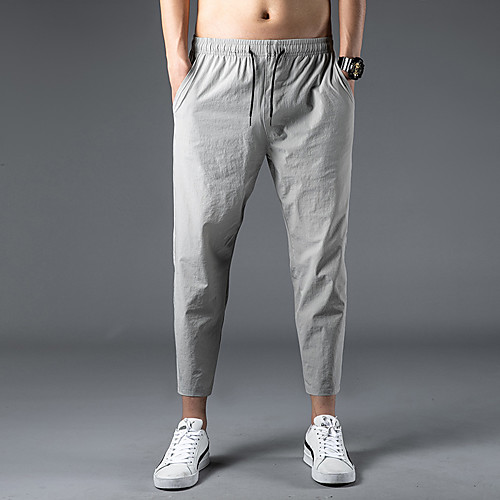 

Men's Simple Chino Breathable Outdoor Casual Daily Skinny Chinos Pants Solid Color Plain Ankle-Length Classic Black Light Grey