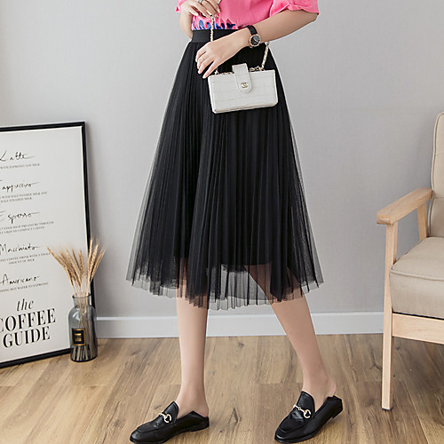 

Women's Date Vacation Active Streetwear Skirts Solid Colored Layered Pleated White Black Blue