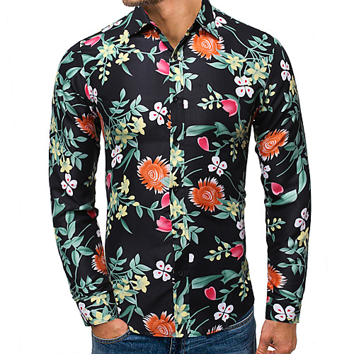 

Men's Shirt Other Prints Plants Print Long Sleeve Casual Tops Black