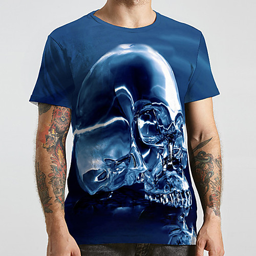 

Men's Unisex Tee T shirt 3D Print Graphic Prints Skull Plus Size Print Short Sleeve Casual Tops Fashion Designer Big and Tall Blue