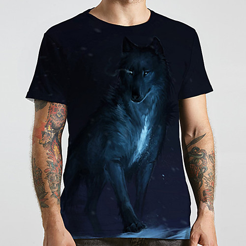 

Men's Unisex Tee T shirt Shirt 3D Print Graphic Prints Wolf Plus Size Print Short Sleeve Casual Tops Basic Designer Big and Tall Round Neck Navy Blue / Summer