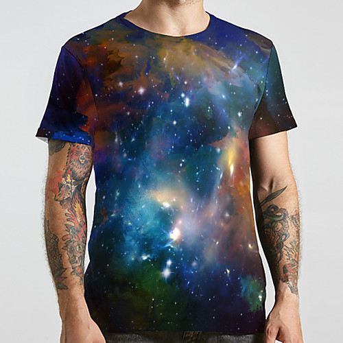 

Men's Unisex Tee T shirt 3D Print Galaxy Graphic Prints Plus Size Print Short Sleeve Casual Tops Basic Designer Big and Tall Blue