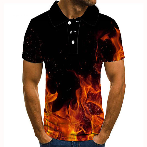

Men's Golf Shirt Tennis Shirt 3D Print Graphic Prints Flame Button-Down Short Sleeve Street Tops Casual Fashion Cool Black / Sports