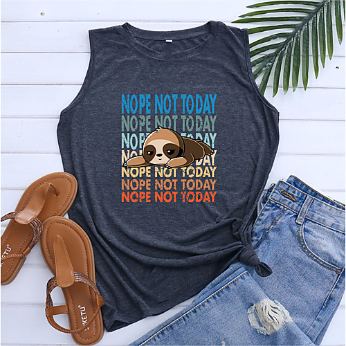 

Women's Holiday Tank Top Vest T shirt Graphic Letter Animal Print Round Neck Basic Tops Blue Purple Light gray / Going out