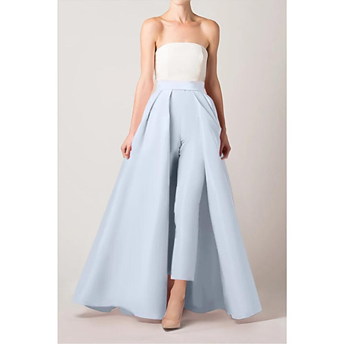

Jumpsuits Color Block Elegant Engagement Formal Evening Dress Strapless Sleeveless Floor Length Satin with Sleek 2021