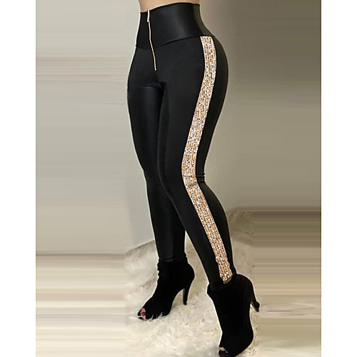 

Women's Stylish Vintage Comfort Club Weekend Skinny Pants Color Block Stripe Full Length Novelty Patchwork Black Wine Green Dark Blue