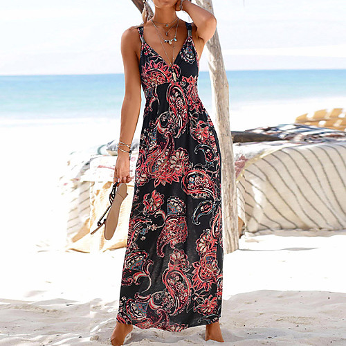 

factory direct sales cross-border women's printed waist casual long skirt
