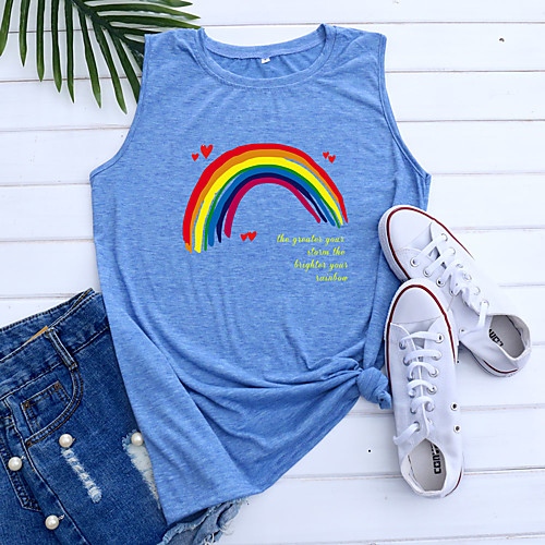 

Women's Holiday Tank Top Vest T shirt Rainbow Graphic Print Round Neck Basic Tops Blue Purple Light gray / Going out
