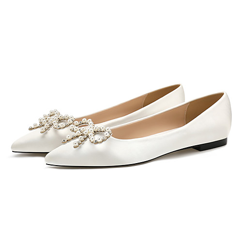 

Women's Flats Flat Heel Pointed Toe Closed Toe Satin Bowknot Solid Colored Almond White Black