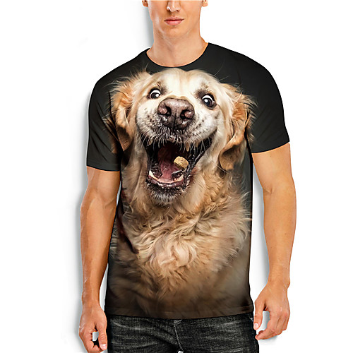 

Men's Tee T shirt Shirt 3D Print Dog Graphic Prints Animal Print Short Sleeve Daily Tops Casual Designer Big and Tall Round Neck Black Brown / Summer