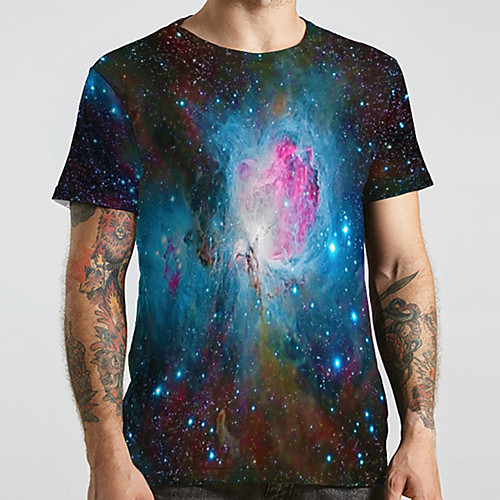 

Men's Unisex Tee T shirt 3D Print Galaxy Graphic Prints Plus Size Print Short Sleeve Casual Tops Basic Designer Big and Tall Blue