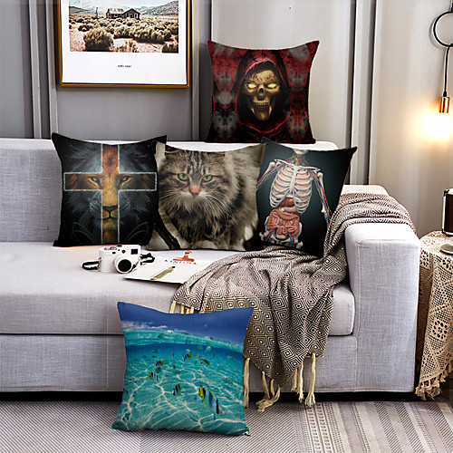 

Cushion Cover 5PCS Faux Linen Soft Print Square Throw Pillow Cover Cushion Case Pillowcase for Sofa Bedroom 45 x 45 cm (18 x 18 Inch) Superior Quality Mashine Washable