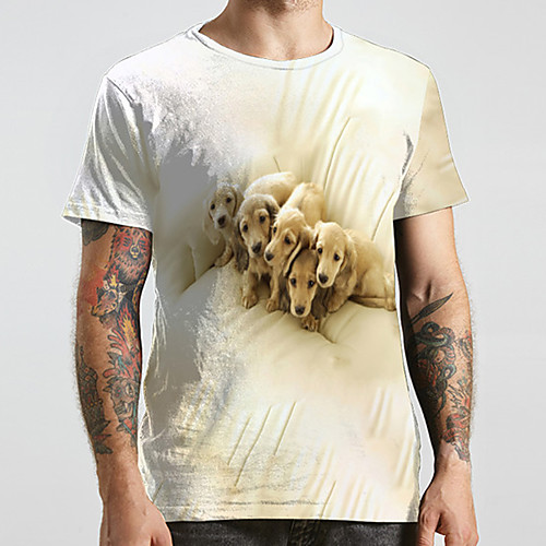 

Men's Unisex Tee T shirt 3D Print Dog Graphic Prints Animal Plus Size Print Short Sleeve Casual Tops Fashion Designer Big and Tall White