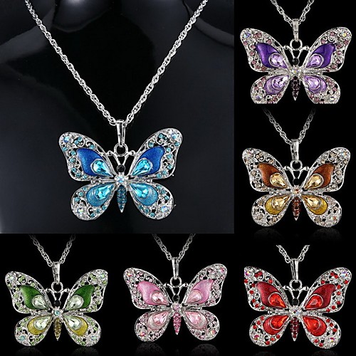 

Women's Pendant Necklace Butterfly Sweet Alloy Blue Purple Yellow Blushing Pink Green 45 cm Necklace Jewelry For Birthday Party