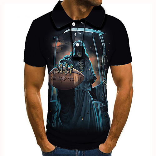 

Men's Golf Shirt Tennis Shirt 3D Print Graphic Prints Skull Button-Down Short Sleeve Street Tops Casual Fashion Cool Black / Sports