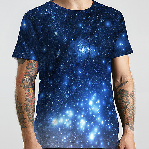 

Men's Unisex Tee T shirt 3D Print Galaxy Graphic Prints Plus Size Print Short Sleeve Casual Tops Basic Designer Big and Tall Blue