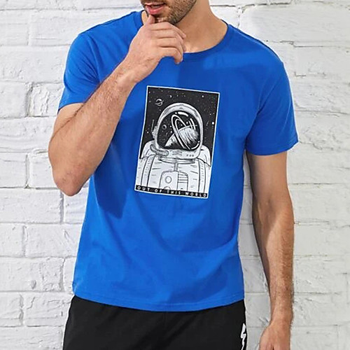 

Men's Unisex Tee T shirt Hot Stamping Graphic Prints Astronaut Plus Size Print Short Sleeve Casual Tops 100% Cotton Basic Designer Big and Tall Blue