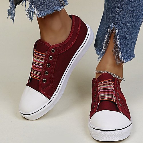 

Women's Sneakers Flat Heel Round Toe PU Solid Colored Red Blue Green