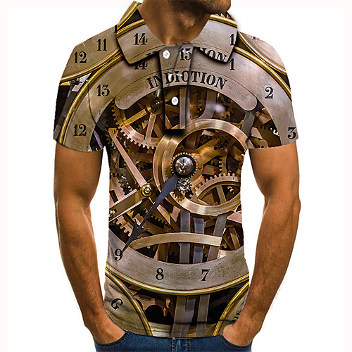 

Men's Golf Shirt Tennis Shirt 3D Print Graphic Prints Machine Button-Down Short Sleeve Street Tops Casual Fashion Cool Brown / Sports