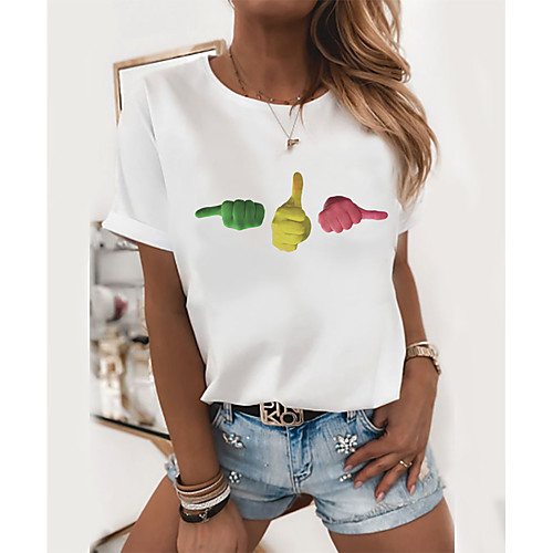 

Women's T shirt Graphic Print Round Neck Tops 100% Cotton Basic Basic Top White