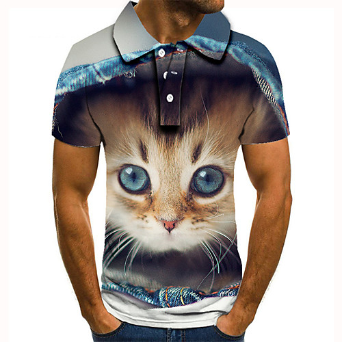 

Men's Golf Shirt Tennis Shirt 3D Print Cat Graphic Prints Animal Button-Down Short Sleeve Street Tops Casual Fashion Cool Gray / Sports