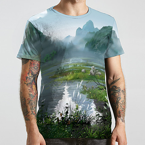 

Men's Unisex Tee T shirt 3D Print Scenery Graphic Prints Plus Size Print Short Sleeve Casual Tops Fashion Designer Big and Tall Blue