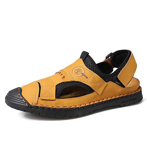 

Men's Sandals Gladiator Sandals Roman Sandals Beach Roman Shoes Daily Outdoor Nappa Leather Breathable Non-slipping Wear Proof Black Yellow Blue Spring Summer