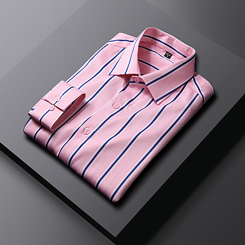 

Men's Shirt non-printing Striped Long Sleeve Daily Tops Business Basic Button Down Collar Light Pink / Work