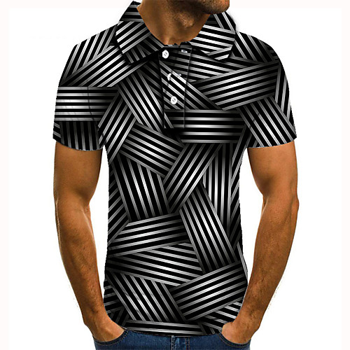 

Men's Golf Shirt 3D Print 3D Graphic Prints Button-Down Short Sleeve Street Tops Casual Fashion Cool Black / Sports