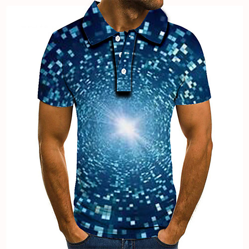 

Men's Golf Shirt 3D Print Optical Illusion Graphic Prints Button-Down Short Sleeve Street Tops Casual Fashion Cool Blue / Sports