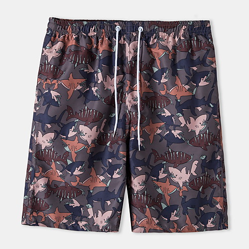

Men's Basic Hawaiian Sports Daily Holiday Chinos Pants Shark Knee Length Drawstring Dark Gray