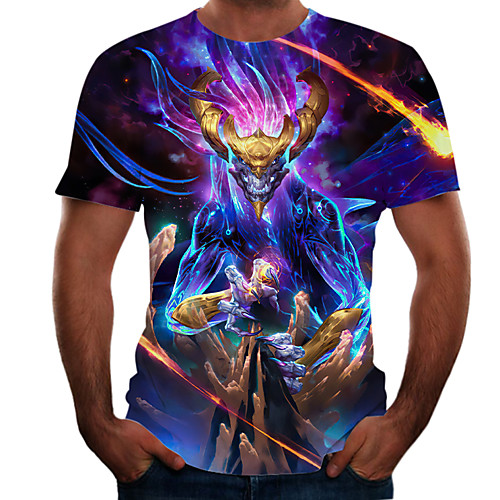 

Men's T shirt 3D Print 3D Rivet Mesh Short Sleeve Casual Tops Purple Yellow Rainbow