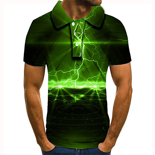 

Men's Golf Shirt 3D Print Lightning Graphic Prints Button-Down Short Sleeve Street Tops Casual Fashion Cool Green / Sports