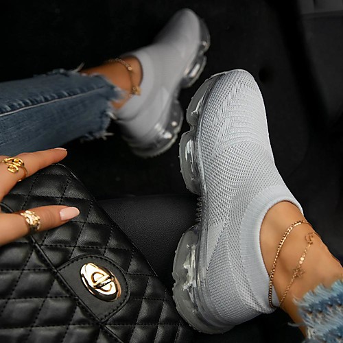 

Women's Trainers Athletic Shoes Flyknit Shoes Wedge Heel Round Toe Running Shoes Rubber Mesh Solid Colored White Black Pink