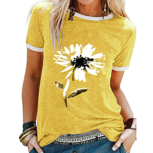

Women's T shirt Graphic Round Neck Tops Cotton Black Blue Purple