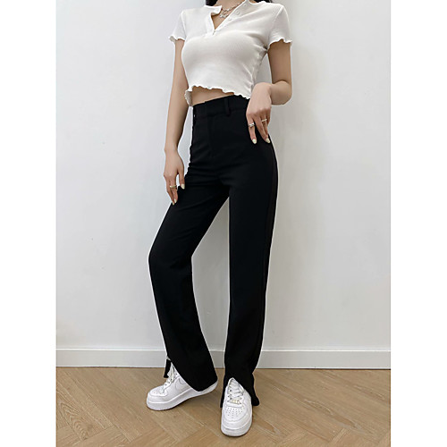 

Women's Basic Streetwear Comfort Casual Daily Pants Pants Plain Full Length Split Pocket Black