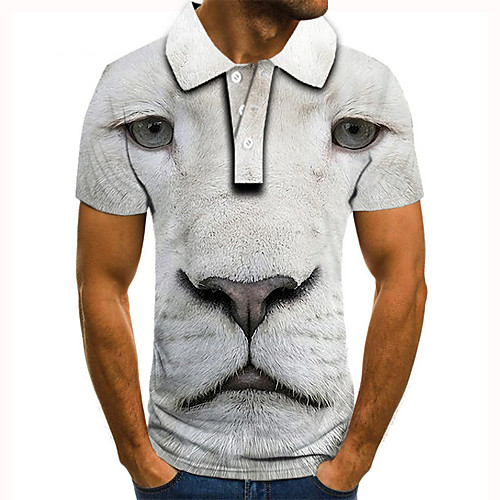 

Men's Golf Shirt Tennis Shirt 3D Print Dog Animal Button-Down Short Sleeve Street Tops Casual Fashion Cool White / Sports