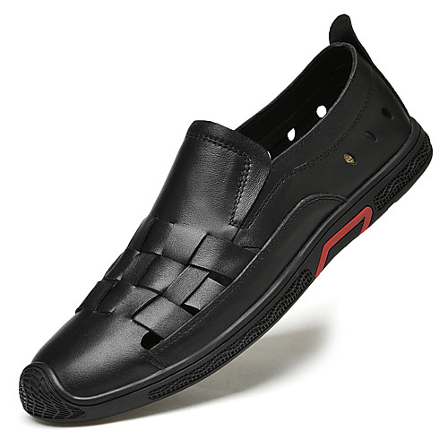

Men's Sandals Crochet Leather Shoes Flat Sandals Casual Classic British Daily Outdoor Nappa Leather Cowhide Breathable Handmade Non-slipping Booties / Ankle Boots Black Brown Spring Summer