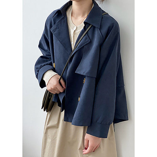 

Women's Trench Coat Daily Spring Regular Coat Regular Fit Sporty Casual Jacket Long Sleeve Solid Colored Oversized Army Green Khaki