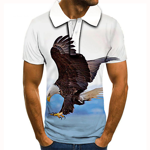 

Men's Golf Shirt 3D Print Graphic Prints Eagle Animal Button-Down Short Sleeve Street Tops Casual Fashion Cool White / Sports