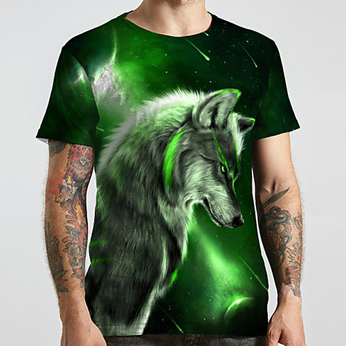 

Men's Unisex Tee T shirt Shirt 3D Print Graphic Prints Wolf Plus Size Print Short Sleeve Casual Tops Basic Designer Big and Tall Round Neck Green / Summer