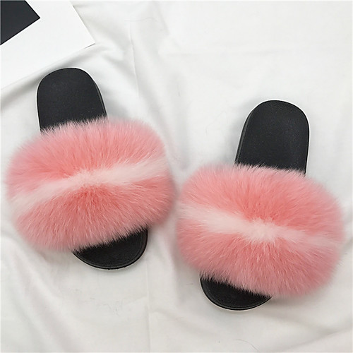 

2020 european and american cross-border parent-child fox fur slippers children's summer fur sandals and slippers, outer fur slip-on slippers