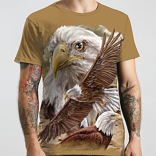 

Men's Unisex Tee T shirt Shirt 3D Print Graphic Prints Eagle Animal Plus Size Print Short Sleeve Casual Tops Basic Designer Big and Tall Round Neck Khaki / Summer