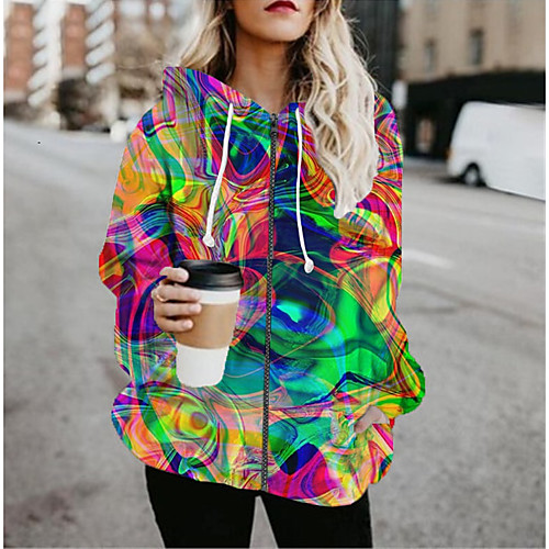 

Women's Jacket Daily Fall Spring Regular Coat Regular Fit Casual Jacket Long Sleeve 3D Print Print Rainbow / Holiday