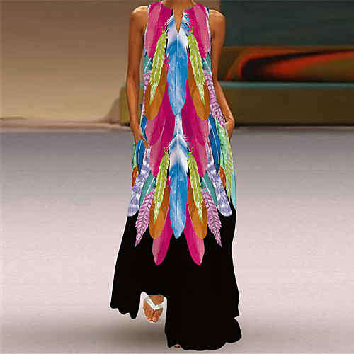 

Women's Shift Dress Maxi long Dress Light Blue Sleeveless Print Pocket Print Spring Summer V Neck Casual Vintage 2021 S M L XL XXL XXXL 4XL 5XL